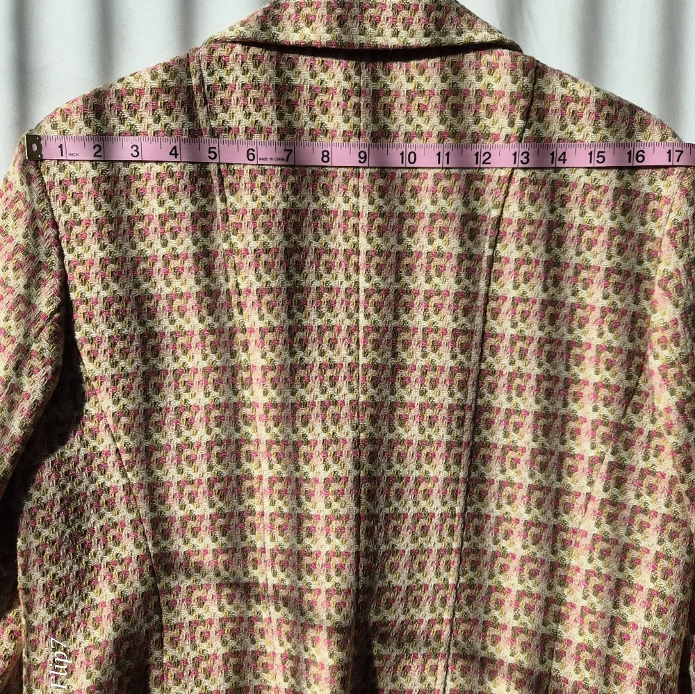 ​Vintage-Inspired Pink & Sage Green Textured Tweed Blazer - Single Button 14P - Picture 6 of 8